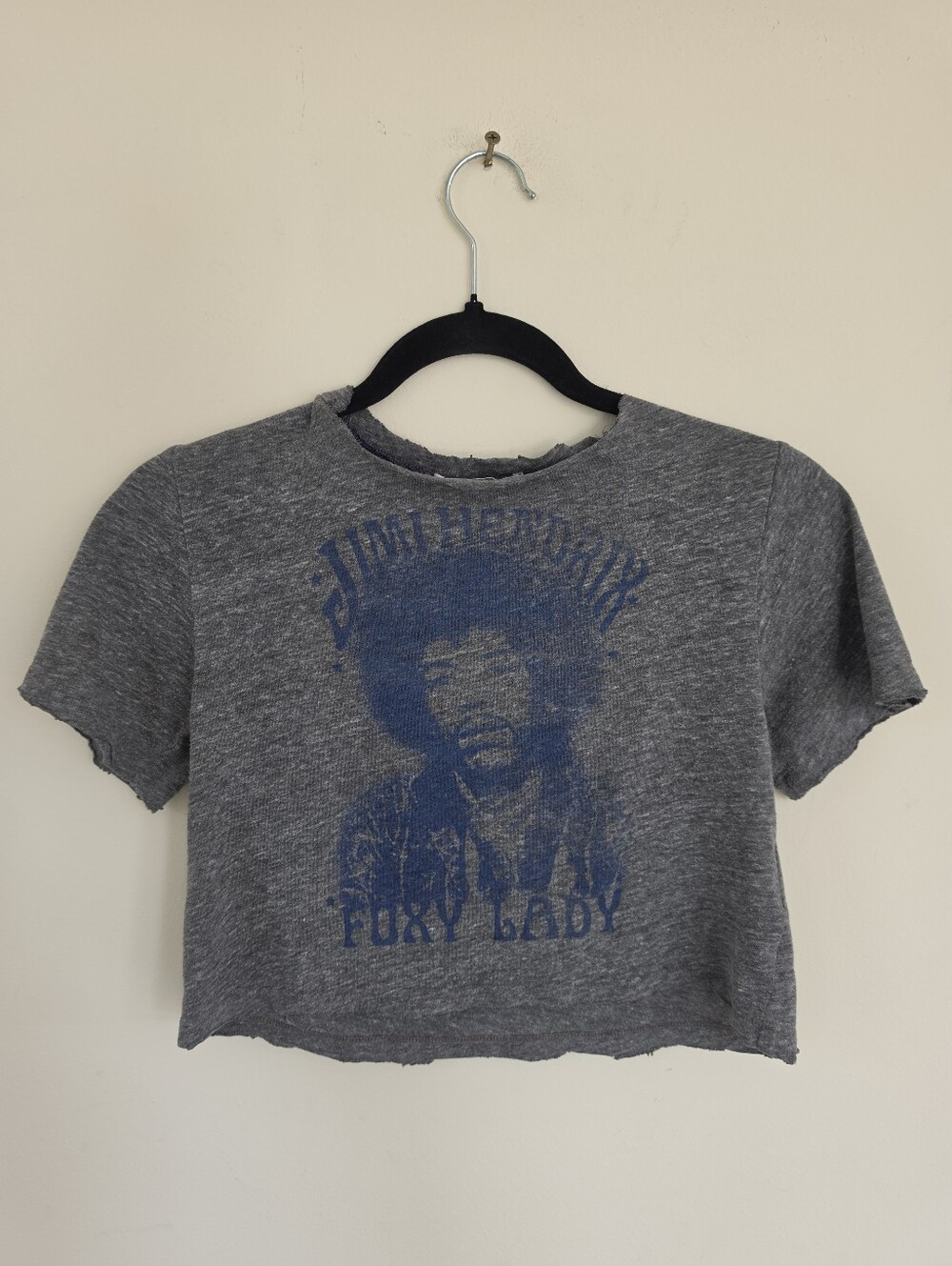 Daydreamer for Free People Jimi Hendrix Foxy Lady Gray Distressed Crop Top XS